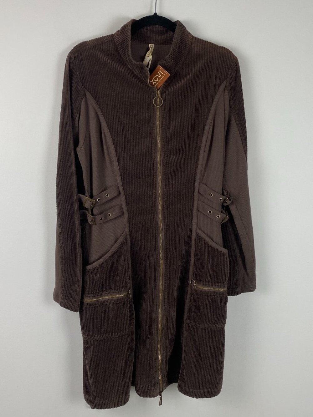 XCVI Uzma Jacket Dress in Brown Size Large Corduroy Full Zip Pockets